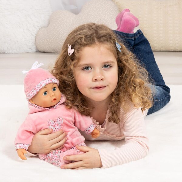 Interaktive First Words-Puppe, 38 cm, mit 24 Babygeräuschen und rosa Herz-Outfit