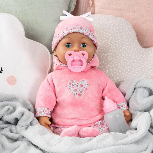 Interaktive First Words-Puppe, 38 cm, mit 24 Babygeräuschen und rosa Herz-Outfit