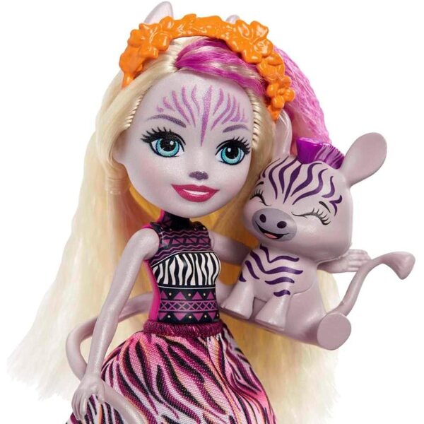 Enchantimals Zadie Zebra-Puppe, 15 cm, mit abnehmbarem Kleid und Tierreflexion