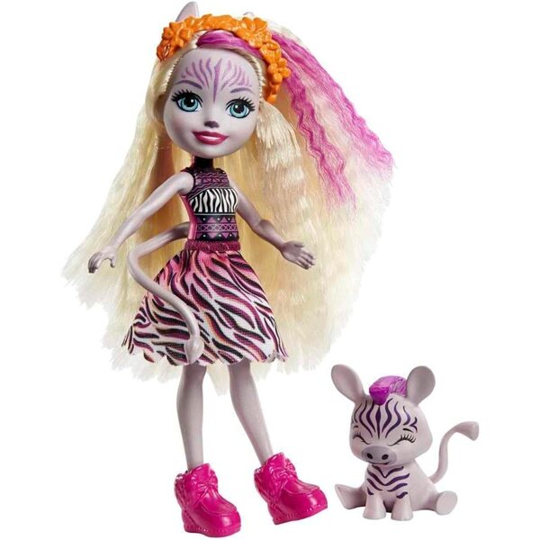 Enchantimals Zadie Zebra-Puppe, 15 cm, mit abnehmbarem Kleid und Tierreflexion