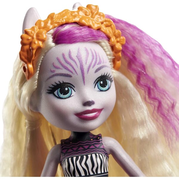 Enchantimals Zadie Zebra-Puppe, 15 cm, mit abnehmbarem Kleid und Tierreflexion