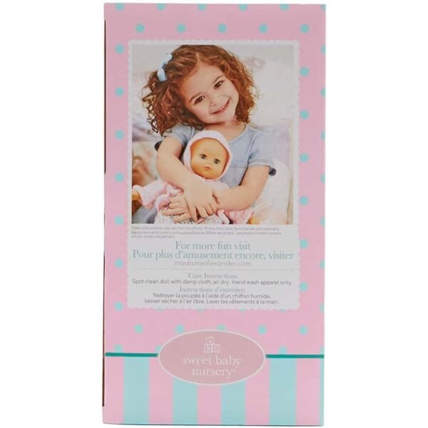 Baby Cuddles Madame Alexander 36 cm Poppe mat Fläsch a Blummen Kleeder