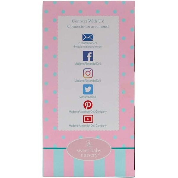 Baby Cuddles Madame Alexander 36 cm Poppe mat Fläsch a Blummen Kleeder