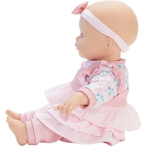 Baby Cuddles Madame Alexander 36 cm Poppe mat Fläsch a Blummen Kleeder