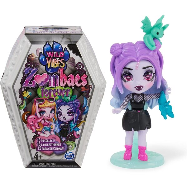 Zombaes Forever, Wild Vibes, Surprise Collectible Zombie Figure, Doll Accessories & Toy Coffin (Styles May Vary), 3.5-inch, Kids Toys for Girls