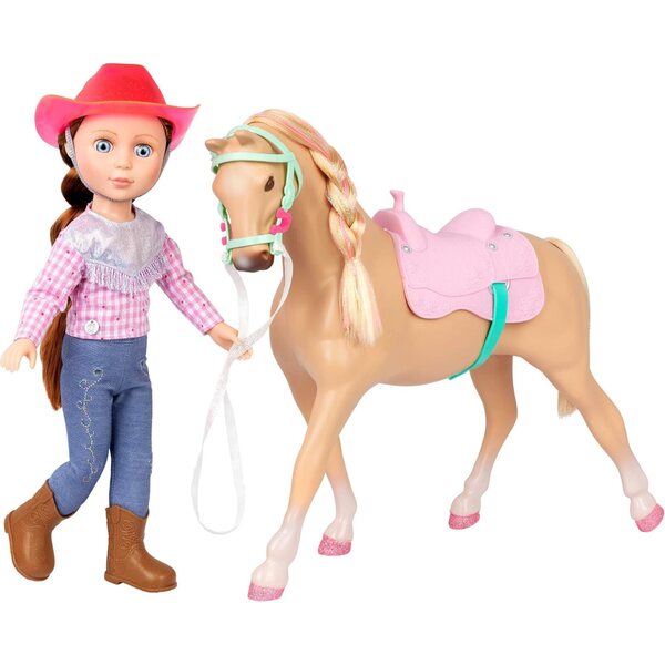 Glitter Girls Jaime & Jumper: ruiterpop van 36 cm met paarden- en cowgirl-kleding