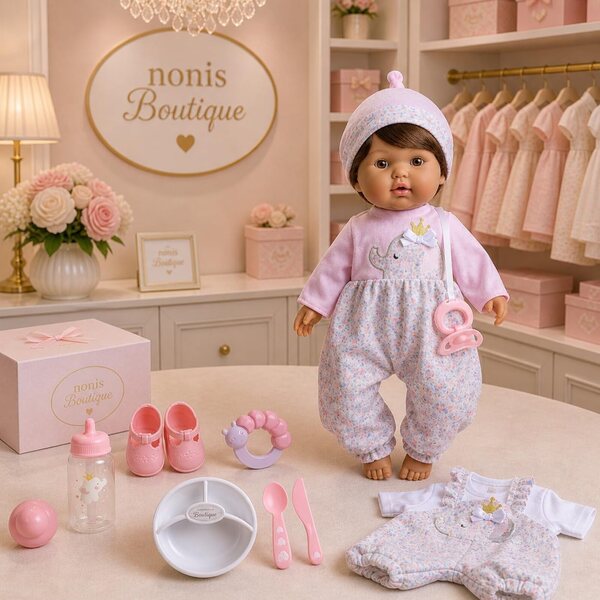 Realistyczna 15-calowa lalka z miękkim ciałem, brązowymi włosami i akcesoriami - JC Toys