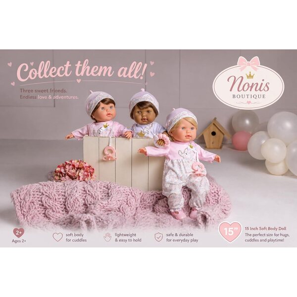 Realistyczna 15-calowa lalka z miękkim ciałem, brązowymi włosami i akcesoriami - JC Toys