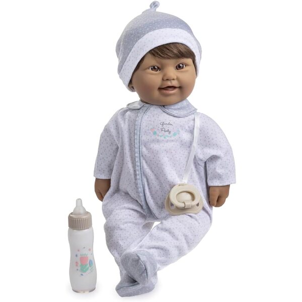 Miękka lalka o średnicy 40 cm z zespołem Downa, brązowymi włosami i magiczną butelką JC Toys