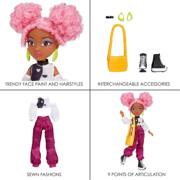 Dream Ella Mini Yasmin Athleisure Modepuppe mit rosa Haaren und Sternen-Make-up