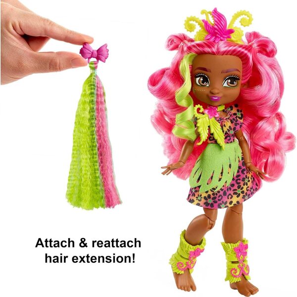 Mattel Cave Club Fernessa Prähistorische Puppe mit Dinosaurier und Zubehör, 20–25 cm