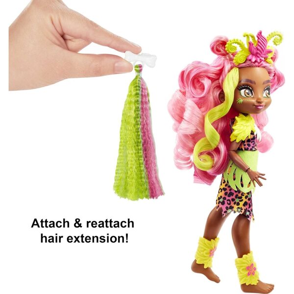 Mattel Cave Club Fernessa Prähistorische Puppe mit Dinosaurier und Zubehör, 20–25 cm