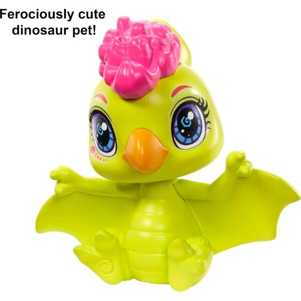 Mattel Cave Club Fernessa Prähistorische Puppe mit Dinosaurier und Zubehör, 20–25 cm