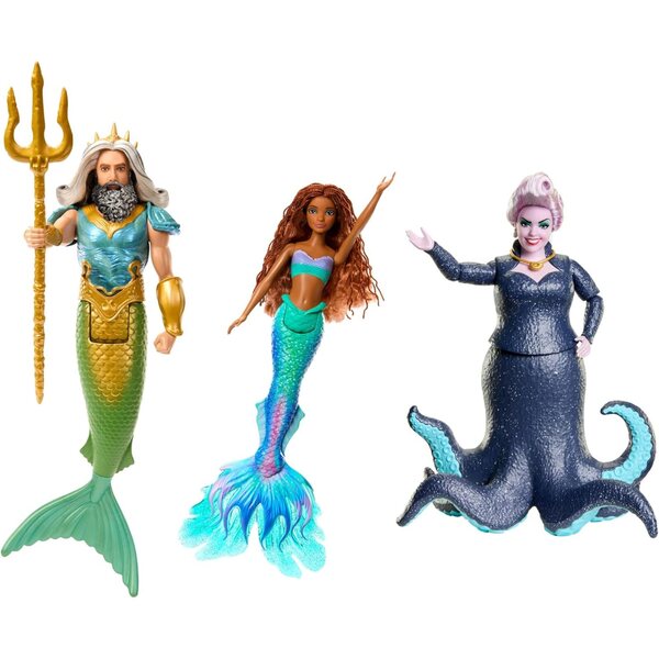Mattel Disney Set mit 3 Modepuppen Die kleine Meerjungfrau mit Arielle, König Triton und Ursula