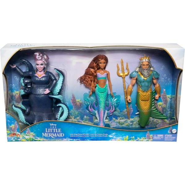 Sada 3 módních panenek Mattel Disney Malá mořská víla s Ariel, králem Tritonem a Uršulou