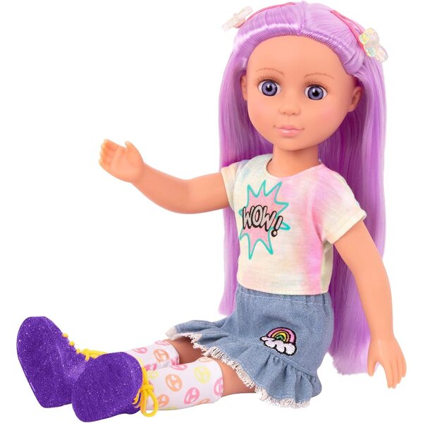 Glittermeisjes Luma pop 35 cm met paars haar en kapselaccessoires