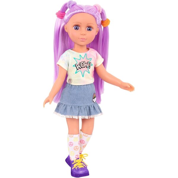 Glitzernde Luma-Puppe für Mädchen, 35 cm, mit lila Haaren und Frisuren-Accessoires