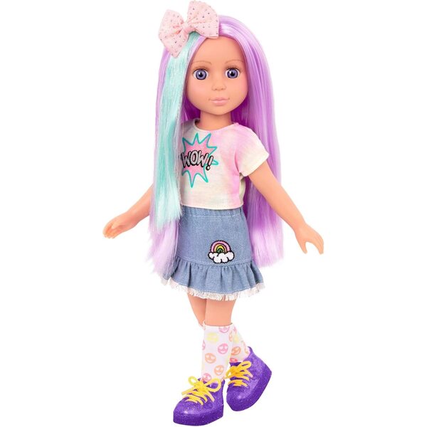 Glitzernde Luma-Puppe für Mädchen, 35 cm, mit lila Haaren und Frisuren-Accessoires