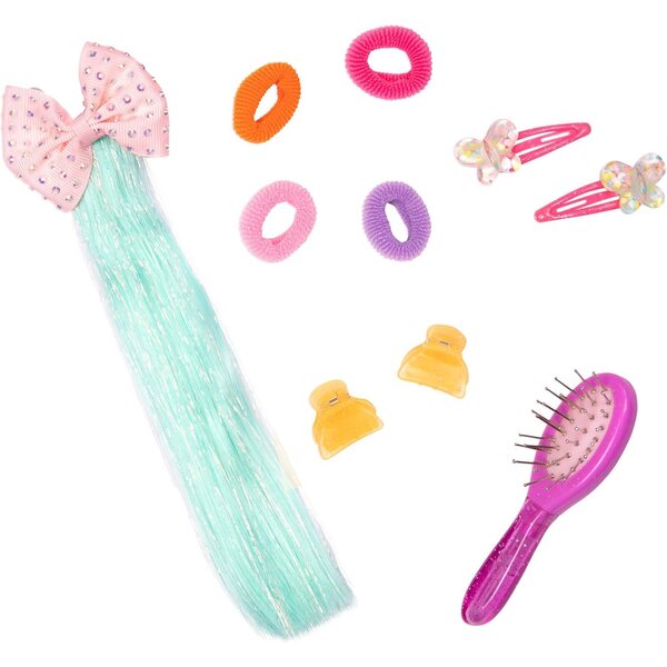 Glitzernde Luma-Puppe für Mädchen, 35 cm, mit lila Haaren und Frisuren-Accessoires