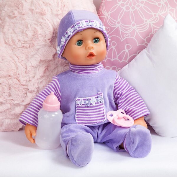 Bayer First Words Baby Soft Interaktive Puppe 38 cm mit 24 Geräuschen und Zubehör