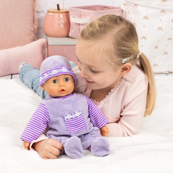 Bayer First Words Baby Soft Interaktive Puppe 38 cm mit 24 Geräuschen und Zubehör