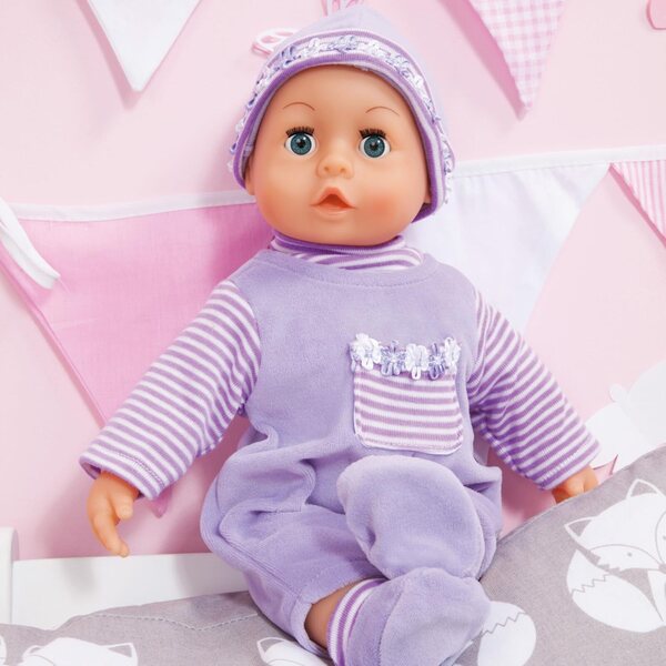 Bayer First Words Baby Soft Interaktive Puppe 38 cm mit 24 Geräuschen und Zubehör