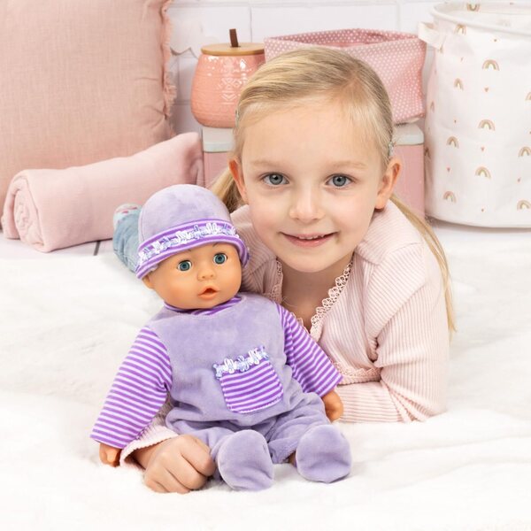 Bayer First Words Baby Soft Interaktive Puppe 38 cm mit 24 Geräuschen und Zubehör
