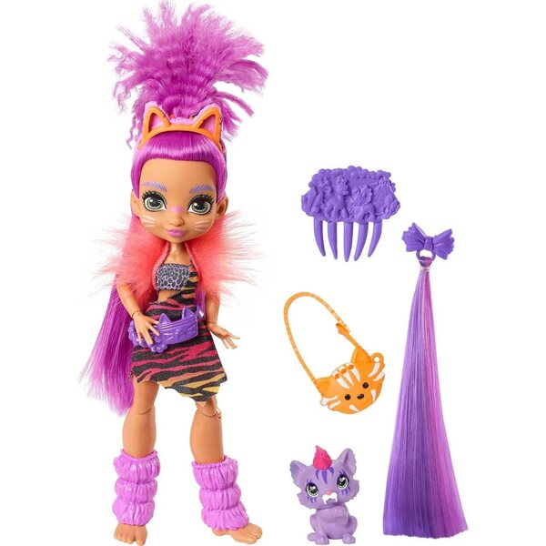 Mattel Cave Club Roaralai Prähistorische Puppe mit Dinosaurier und Zubehör, 20,3–25,4 cm