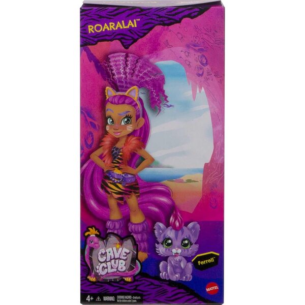 Mattel Cave Club Roaralai Prähistorische Puppe mit Dinosaurier und Zubehör, 20,3–25,4 cm