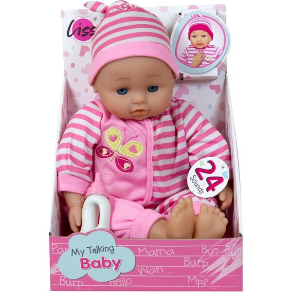 Lissi 16 Zoll rosa sprechende Puppe mit Geräuschen und gestreiftem Kleid