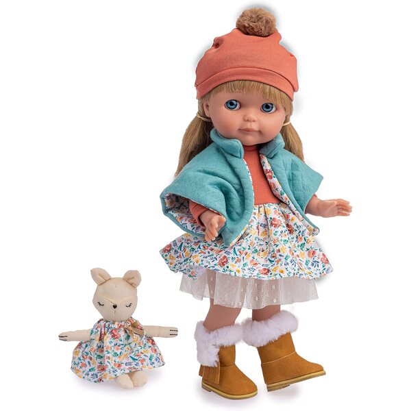 JC Toys Chloe marki Berenguer - lalka 38 cm z naturalną sukienką i długimi blond włosami