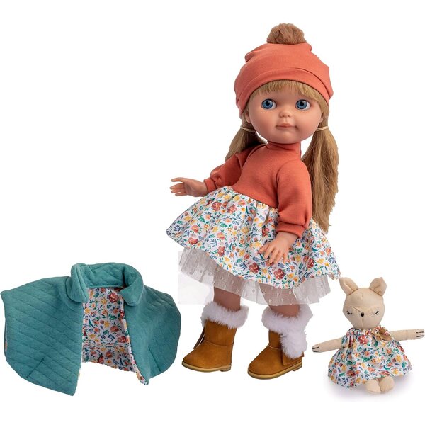 JC Toys Chloe marki Berenguer - lalka 38 cm z naturalną sukienką i długimi blond włosami