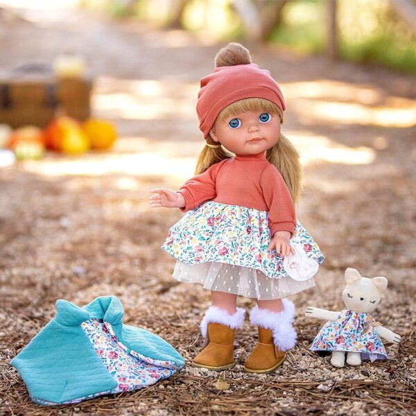 JC Toys Chloe marki Berenguer - lalka 38 cm z naturalną sukienką i długimi blond włosami