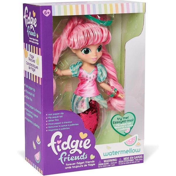 Sunny Days Fidgie Friends Watermellow Syreny 27 cm Modna lalka z cekinowym ogonem
