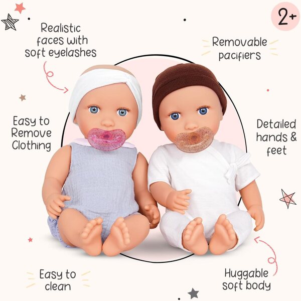 LullaBaby Zwillinge, realistische Puppen, 35,6 cm, blaue Augen, helle Haut, abnehmbare Kleidung