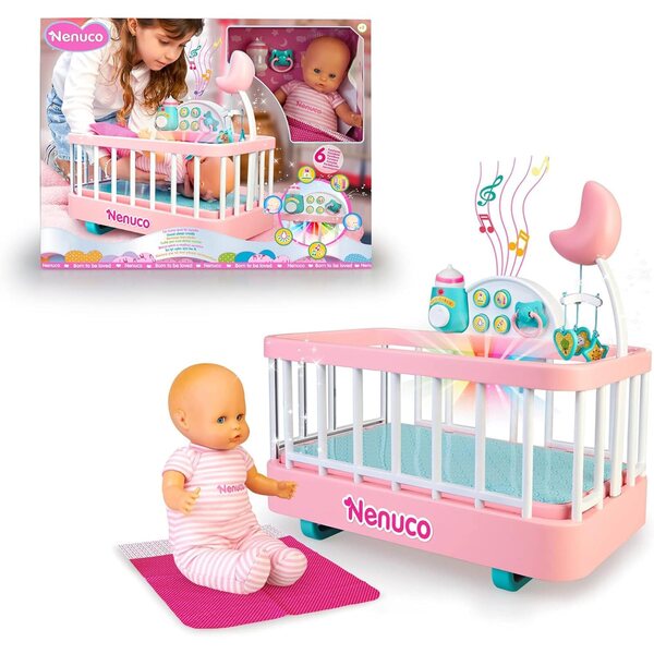 Nenuco Good Sleep Cradle with Baby Doll, Crib, and Accessories, 14" Doll