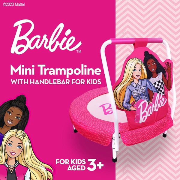 Mini trampolim interno Barbie Hearts para crianças com alça e antiderrapante