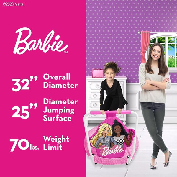 Mini trampolim interno Barbie Hearts para crianças com alça e antiderrapante