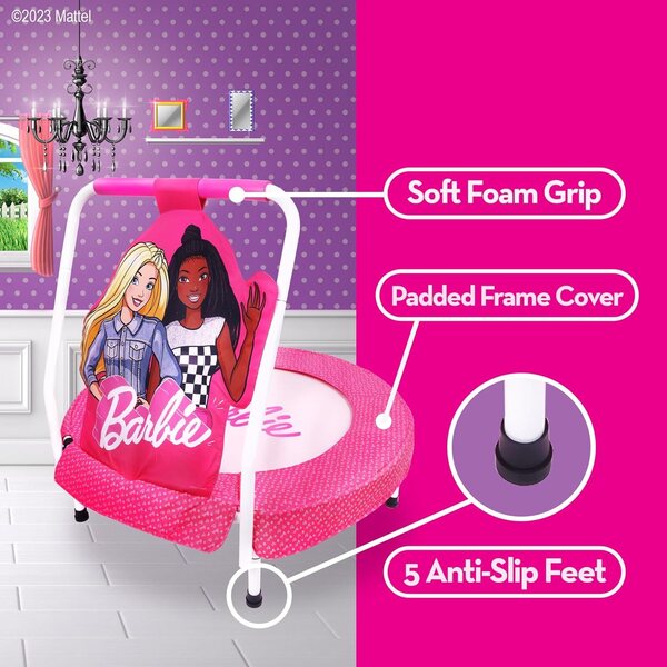 Mini trampolim interno Barbie Hearts para crianças com alça e antiderrapante
