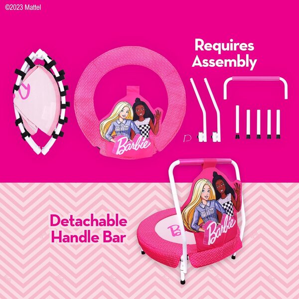 Mini trampolim interno Barbie Hearts para crianças com alça e antiderrapante