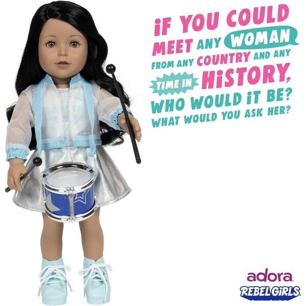 Adora Rebel Girls 18" - prémiová panenka inspirovaná Millo Castro Zaldarriaga se sadou bicích