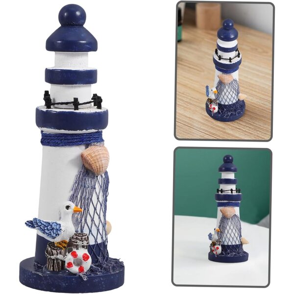 Faro in Legno Mini da Tavolo Decorazione Mediterranea per Casa e Ufficio