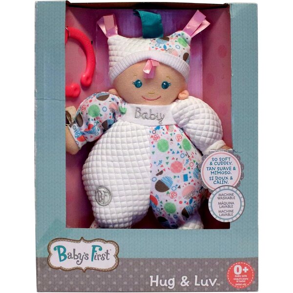 Baby's First Hug & Luv Puppe mit weißem Steppkleid – Weich, waschbar, für Babys ab 3 Monaten