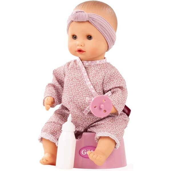 Gotz Aquini Soft Mood 33 cm lelle, kas dzer un izmanto podiņu ar piederumiem