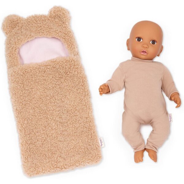 LullaBaby Realistische Puppe 14 Zoll, olivfarbene Haut, braune Augen – Kuschelbär