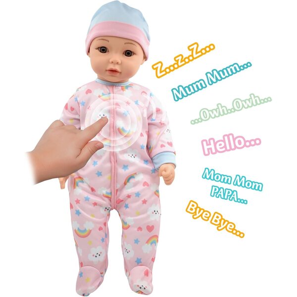 Little Darlings: 19" Cuddle Baby - Pink Kitty - Talking Baby Doll Set w/Accessories, Makes 6 Different Baby Sounds