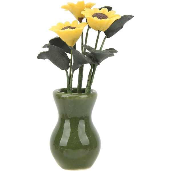 Miniatur-Sonnenblumenvase für Puppenhaus aus Ton und Keramik 1/12