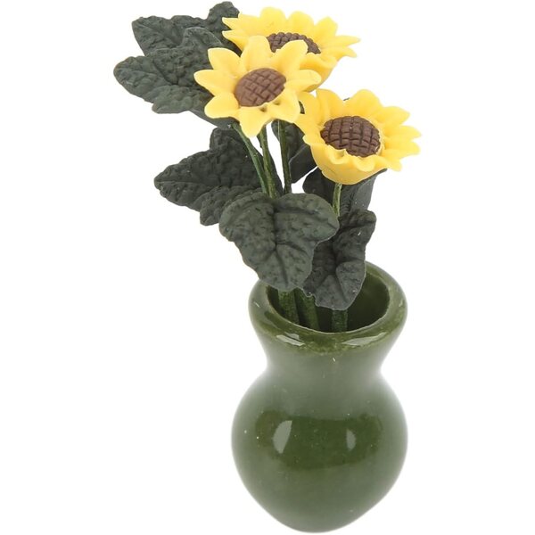 Miniatur-Sonnenblumenvase für Puppenhaus aus Ton und Keramik 1/12