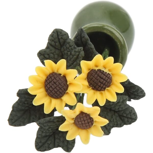 Miniatur-Sonnenblumenvase für Puppenhaus aus Ton und Keramik 1/12