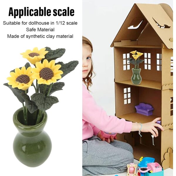 Miniatur-Sonnenblumenvase für Puppenhaus aus Ton und Keramik 1/12